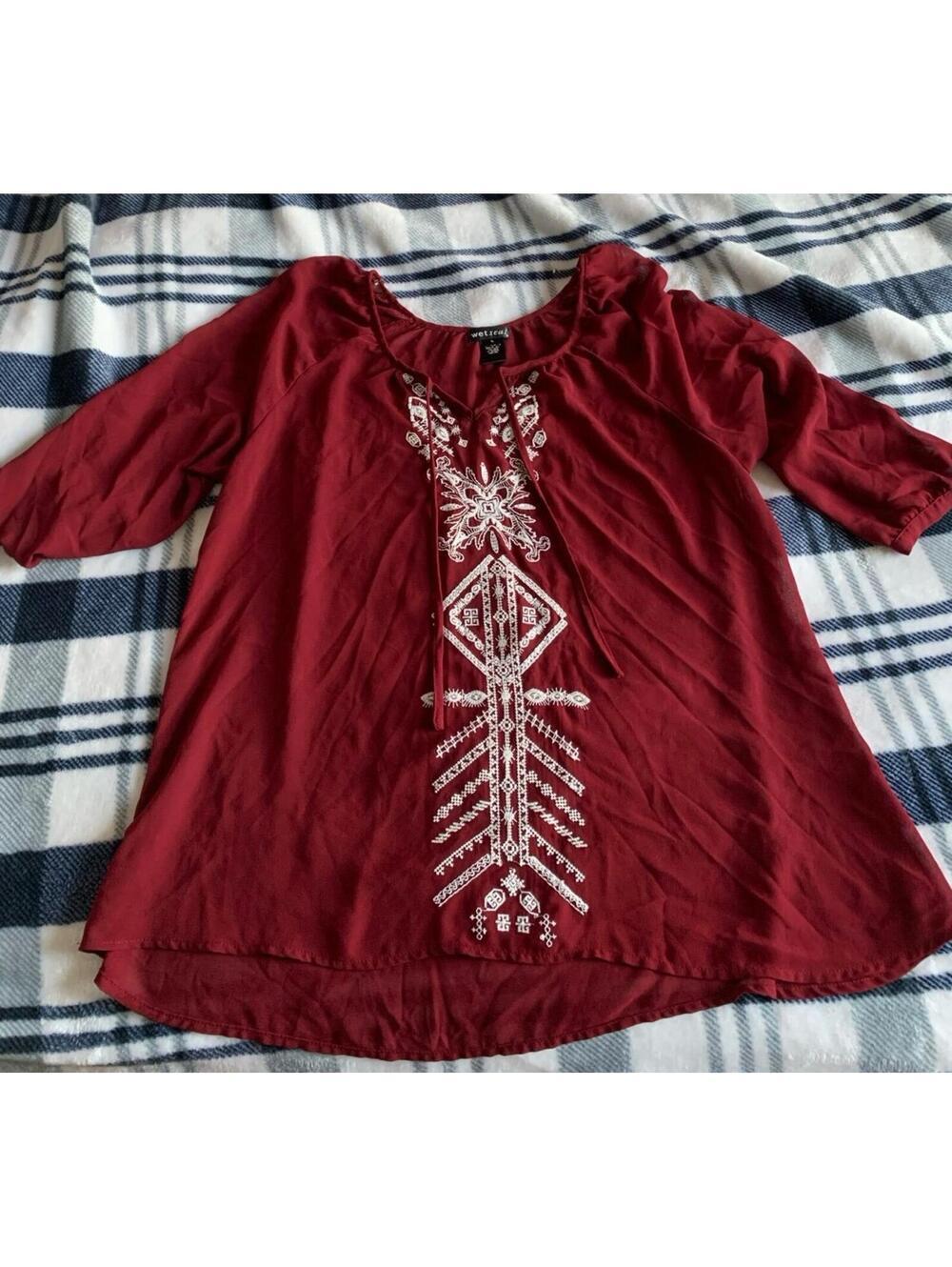 Wet Seal Burgundy Off Shoulder Peasant Blouse – Women’s XL Peasant Style Blouse
